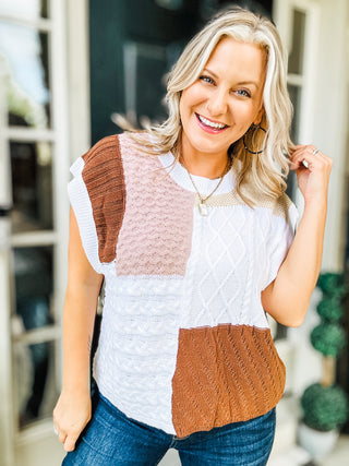 Make An Impression Color Block Cable-Knit Sweater Vest