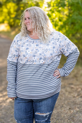 IN STOCK Natalie Pullover - Boho Olive Floral and Stripes