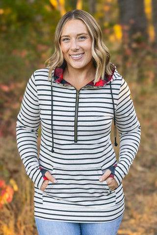 IN STOCK HalfZip Hoodie - Oatmeal Stripes and Buffalo Plaid