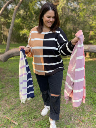 Exceptional Thought Striped Patchwork Sweater in Three Colors