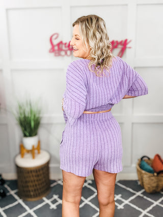 Mellow Days Cozy Ribbed Hacci Knit Shorts and Short Sleeve Lounge Set