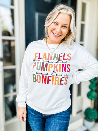 Flannels Pumpkins Bonfires Graphic Long Sleeve Sweatshirt