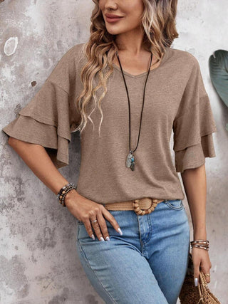 On The Way V-Neck Flutter Half Sleeve Blouse