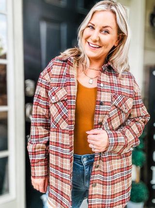 Be You Best Taupe Plaid Quilt Lined Button Down Shacket