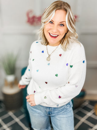 Heart Sequin Long Sleeve Sweater