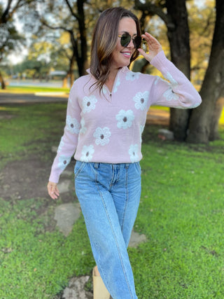 Flower Powered Half Zip Sweater in Four Colors