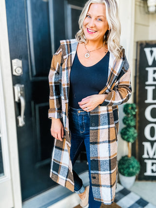 The Perfect Day Plaid Long Line Hooded Shacket