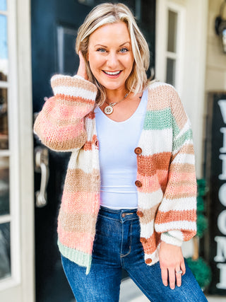 Fall Vibes Taupe & Sage Stripe Button Down Cardigan