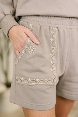 A Little Bit of Comfort Embroidered Top and Bottom Set in Taupe