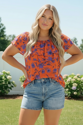 Rust Bloom Ruffle Top