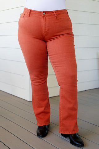 Judy Blue Mid Rise Slim Bootcut Jeans in Terracotta