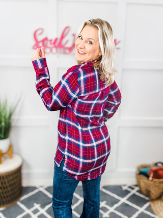 Make a Move Cabernet Plaid Button Down Long Sleeve Top