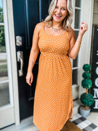 IN STOCK Reagan Ribbed Midi Dress - Pumpkin Floral