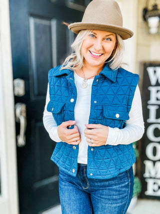 Take The High Road Textured Snap Down Vest