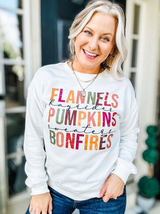 Flannels Pumpkins Bonfires Graphic Long Sleeve Sweatshirt