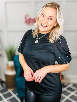 Diamonds and Pearls Puff Sleeve Top in Black