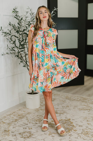 Bless Your Love Tiered Dress in Ivory, Orange and Mint