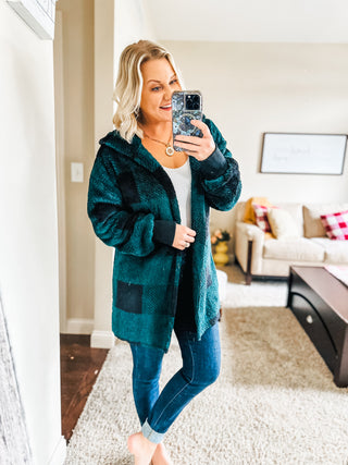 Let's Stay Home Plaid Hooded Blanket Cardigan