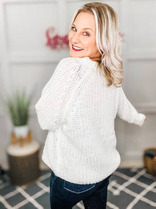 Casual Living White Loose Knit Henley Button Sweater