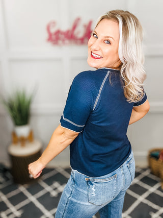 Heartbreaker Waffle Knit Tee in Blue