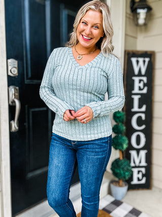 Everyday Chic Ribbed V-Neck Long Sleeve Top