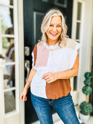 Make An Impression Color Block Cable-Knit Sweater Vest