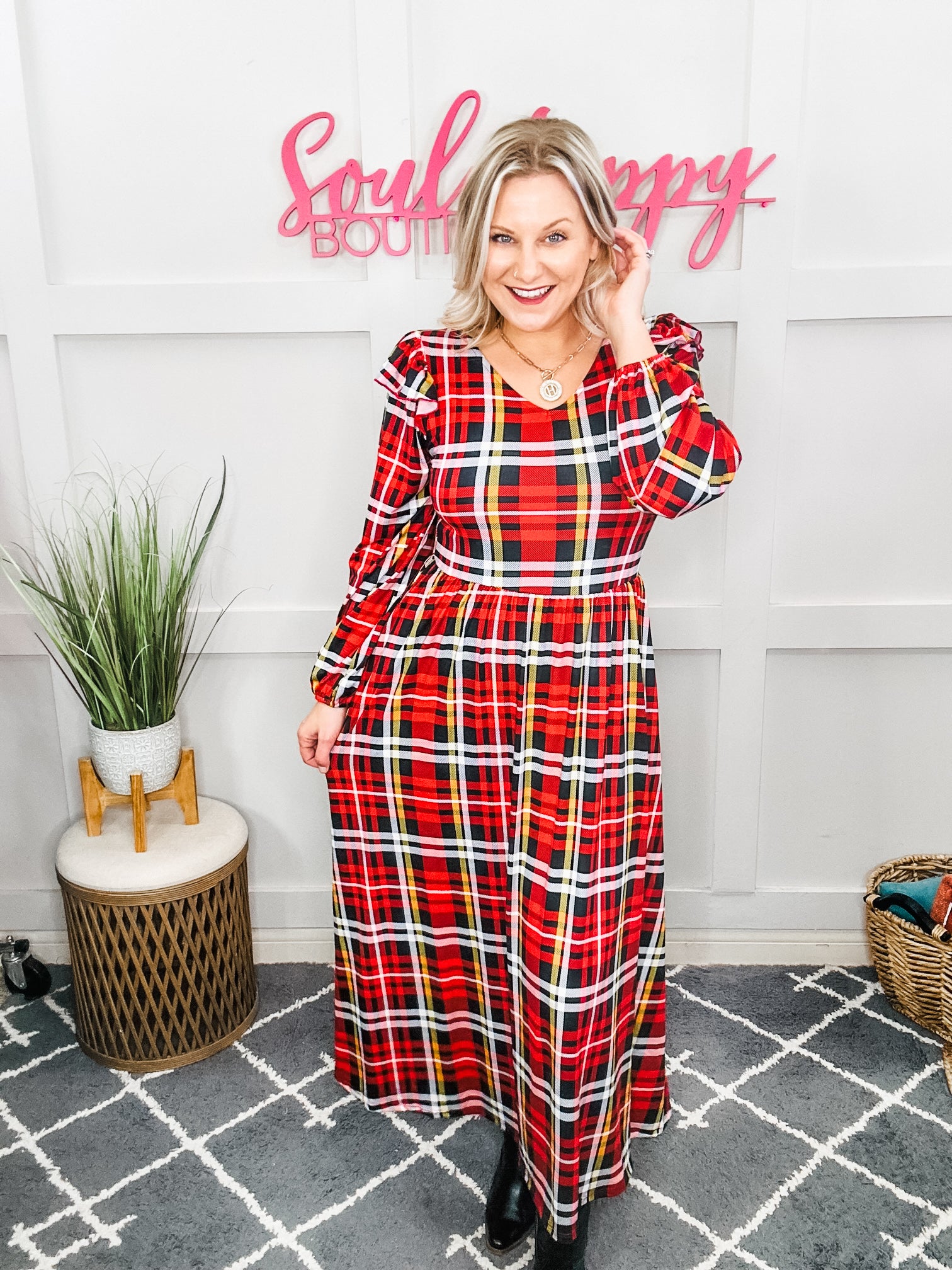 Adorable In Red Plaid Ruffle Detail Fit & Flare Midi Dress II Small Adorable In Red Plaid Ruffle Detail Fit & Flare Midi Dress II Small