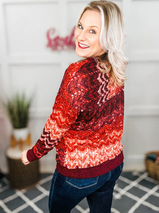 Holiday Vibes Wine Cable Knit Print Hacci Knit Sweater II