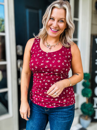 IN STOCK Luxe Crew Tank - Micro Burgundy Floral