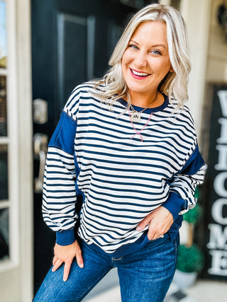 Ocean Dreams Striped Long Sleeve Pullover Top