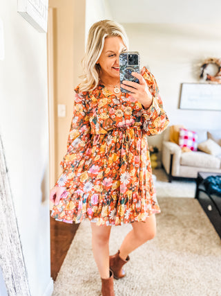 So Long, Farewell Balloon Sleeve Floral Dress