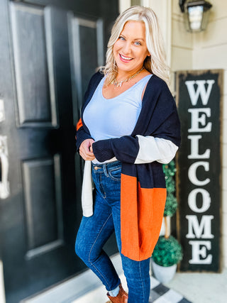 Writer's Block Color Block Open Front Cardigan