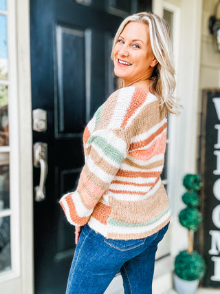 Fall Vibes Taupe & Sage Stripe Button Down Cardigan