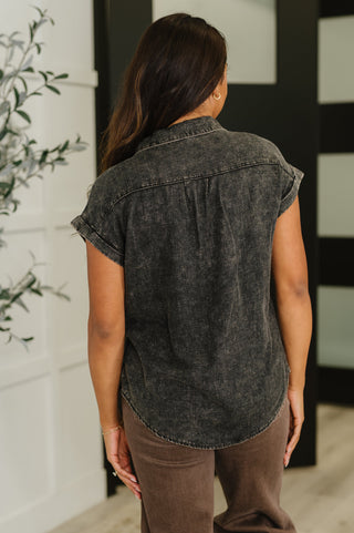 Cloud Nine to Five Button Down Blouse in Ash Black