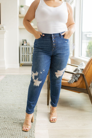 Judy Blue Girl Crush Button Fly Distressed Boyfriend Jeans