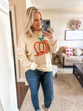 Pumpkin Spice Metallic Yarn Embroidered Oversized Sweater