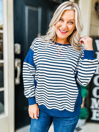 Ocean Dreams Striped Long Sleeve Pullover Top