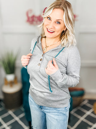 Sparkle Bright Cotton Blend Button Henley Hoodie