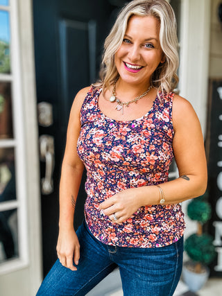 IN STOCK Luxe Crew Tank - Navy Floral Mix