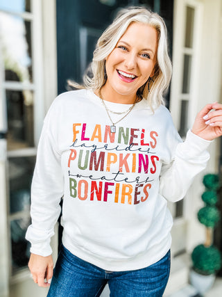 Flannels Pumpkins Bonfires Graphic Long Sleeve Sweatshirt