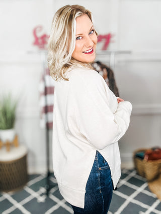 It's The Little Things Relaxed Scuba Pullover in Beige