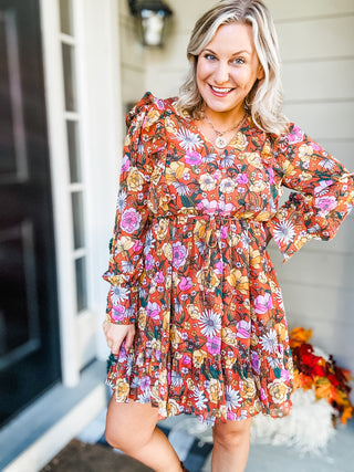 So Long, Farewell Balloon Sleeve Floral Dress