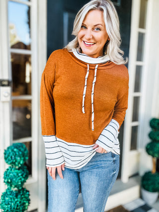 Everyday Rust Stripe Hacci Knit Turtleneck Top