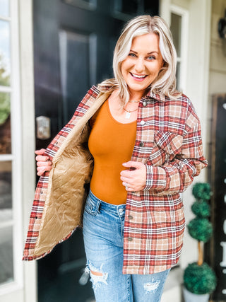 Be You Best Taupe Plaid Quilt Lined Button Down Shacket