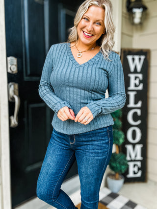 Everyday Chic Ribbed V-Neck Long Sleeve Top