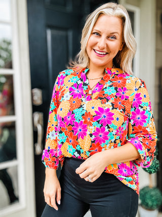 Lizzy Top in Pink and Yellow Multi Floral II