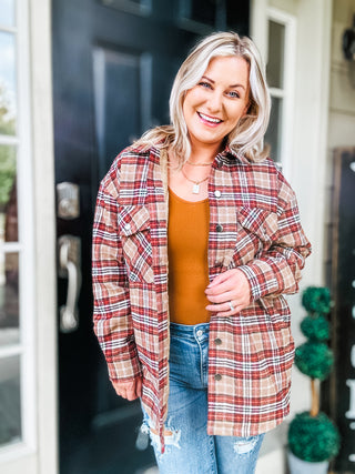 Be You Best Taupe Plaid Quilt Lined Button Down Shacket