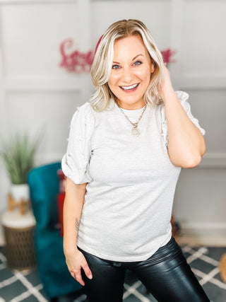 Diamonds and Pearls Puff Sleeve Top in Light Grey