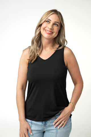 IN STOCK Vera V Neck Tank - Black
