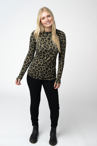 IN STOCK Blair Long Sleeve Top - Olive Animal Print